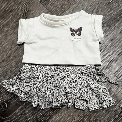 Conjunto Build A Bear Lil Cub Niña Hoja Plisada Vid Falda y Camisa Mariposa Crema Foto 1 de 2