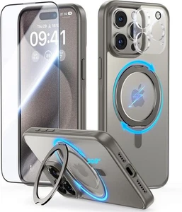 For iPhone 15 Pro Max Case 360 Rotatable Magnetic Stand Ring Holder with Rotary - Picture 1 of 9