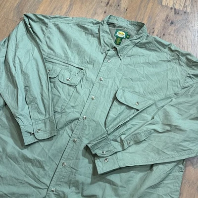 Cabelas Shirt Mens 3XLT Green Lightweight Safari Vented Button Up Utility Pocket - Image 1 of 4