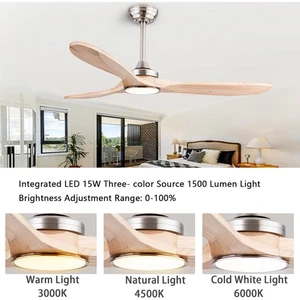 52" Wood Ceiling Fans with Lights Remote Control,Indoor Outdoor 3 Blades Wooden - Picture 1 of 6