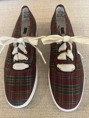 NOVO Tênis Feminino Vintage Keds Xadrez de Natal Brilhante Ouro Verde Borgonha 9 - Imagem 1 de 4