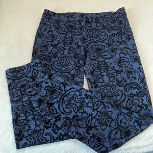 89th & Madison Velvety Embossed Stretch Pants Sz 8 Navy Blue/Black Skinny - Picture 1 of 5