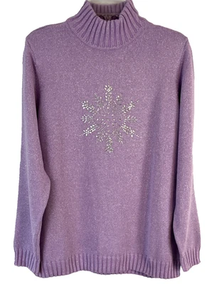 Quacker Factory Snowflake Mock Neck Sweater Sz Large Purple A72245 Women EE769 - Image 1 of 4