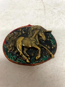 VTG 1981 Bergamot Unicorn Belt Buckle #511 Brass USA Fantasy Iridescent RARE - Picture 1 of 10