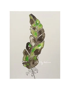 Original Painting By Kenna Boho Feather Acrylic Ink Art Unframed 9” X 12” - Foto 1 di 3