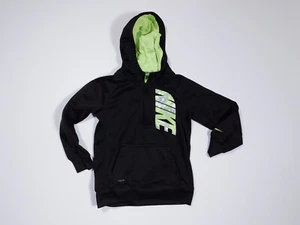 NIKE DRI-FIT Boys Black W Neon Lime Accents Hooded Sweatshirt Top Sz 6 - Picture 1 of 5