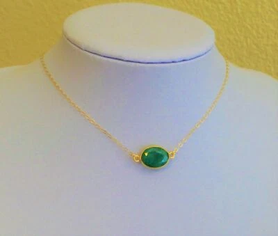 Hermoso Collar Gargantilla Natural Facetado Verde Esmeralda Bisel Oro Amarillo Foto 1 de 4