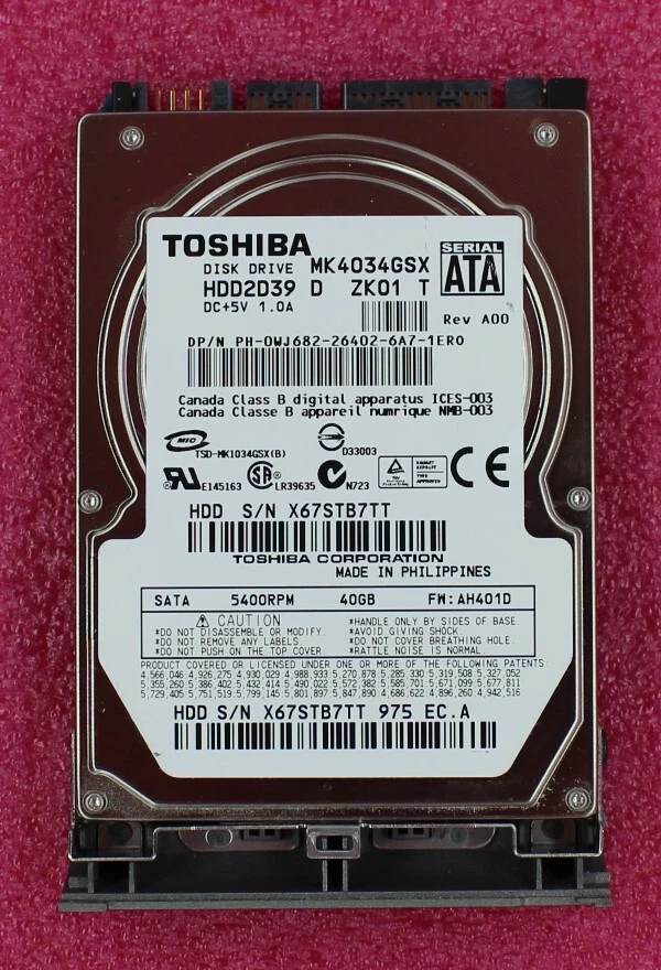WJ682 - Dell 40GB 5400 2.5 inch SATA Hard Drive - Image 1 of 1