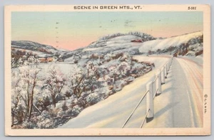 Scene In Green Mountains Snow Covered Vermont Linen Postcard c1940 - Picture 1 of 2