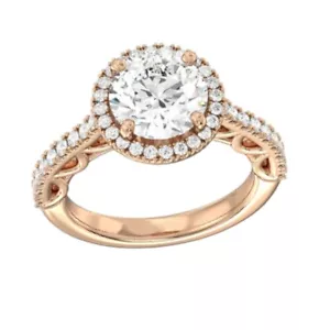 1.75 Ct IGI GIA Lab Grown Round Cut Halo Diamond Wedding Ring 14k Rose Gold - Picture 1 of 8