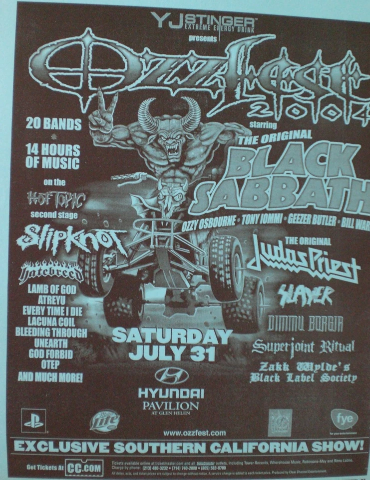 BLACK SABBATH / JUDAS PRIEST / SLIPKNOT 2004 LOS ANGELES OZZFEST CONCERT POSTER - Image 1 of 1
