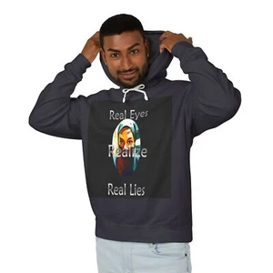 "Real Eyes Realize Real Lies" - Bold Statement, Custom Art Hooded Sweatshirt - Picture 1 of 11
