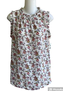 Loft Petite Media Mix creme Blumen ärmelloses Top XSP Bluse Rüschenbesatz neu - Bild 1 von 3