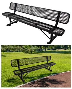 8ft Outdoor Patio Bench with Backrest Heavy-Duty Steel Frame for Garden Picnic - Picture 1 of 8
