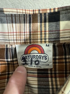 SATURDAYS IN CALIFORNIA Men's MEDIUM Button-Up Long Sleeve  Brown Plaid - Image 1 of 4