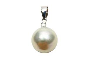 South Sea Pearl Pendant 11mmUP Pink Green Color 18KWG/Diamond 0.03ct - Foto 1 di 6