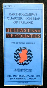 BELFAST & NE COUNTIES (c1941) Bartholomew's Quarter Inch Map of Ireland - Irish - Picture 1 of 5