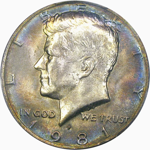 1981-P 50C PCGS MS64 KENNEDY HALF DOLLAR  ~ RAINBOW RIM COLOR! Cover