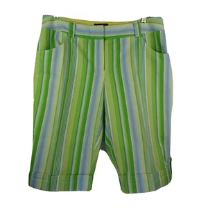New York NYCC Shorts Green Stripe Women Size 12W Pockets Cuffed Bermuda Walking - Picture 1 of 8