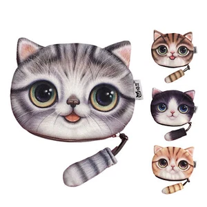 Cat Face Tail Coin Purse Kid Wallet Bag Change Pouch Key Holder Zipper Bag Gifts - Picture 1 of 15