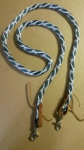 REDINI IN POLI CORDA PER CAVALLI VERDE/BLU/ABBRONZATURA 86" made Amish con lacci in pelle estremità ad anello - Foto 1 di 3