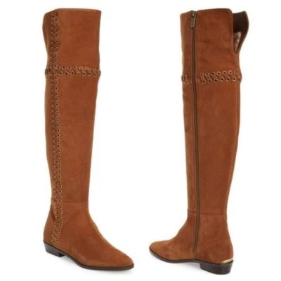 ¡Nuevo! Botas Michael Kors Marrón Caramelo Malina Ojal Talla 6 Sobre la Rodilla Gamuza OTK Foto 1 de 4