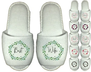 Best Wife Spa Slippers Personalised Girlfriend Fiancee Succulents Flowers Friend - Picture 1 of 12