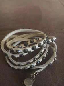 Armband weiß Leder und Swarovski Kristall - Bild 1 von 1