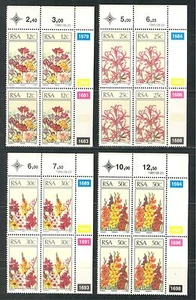 SÜDAFRIKA 1985, BLUMEN, Scott 656-659 ECKBLOCK MIT 4 SETS, POSTFRISCH - Bild 1 von 1