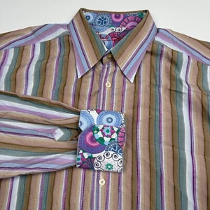 Robert Graham Hemd Herren XL bunt gestreift Flip Manschette Knopfleiste Kragen Party - Bild 1 von 8