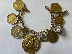 VINTAGE 12K YELLOW GOLD FILLED HEAVY CHARM BRACELET 1911-1960’s - Picture 1 of 24