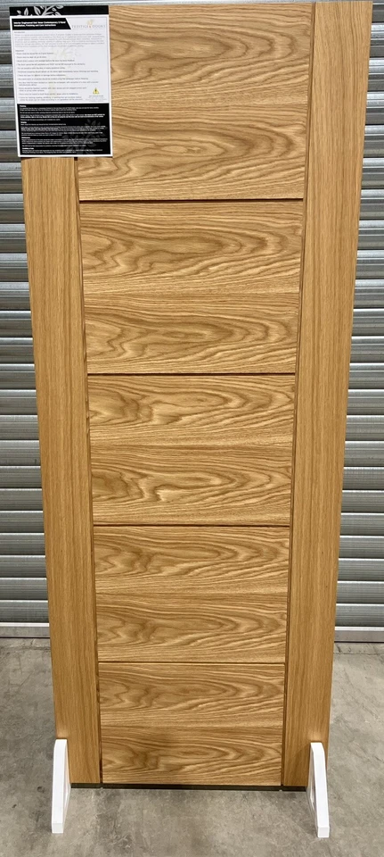 NUEVO PREACABADO CHAPA ROBLE 5 PANELES PUERTAS CONTEMPORÁNEAS 1981mm X 686mm X 35mm Foto 1 de 4