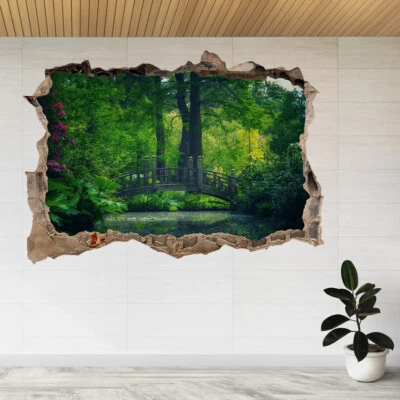 Pond Behind Bridge and Trees 3d Smashed View Wall Sticker Poster Decal A873 - Image 1 of 2