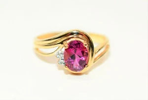 Anillo de turmalina rosa de rubelita y diamantes natural de oro sólido de 14 K 1,60tcw - Imagen 1 de 12