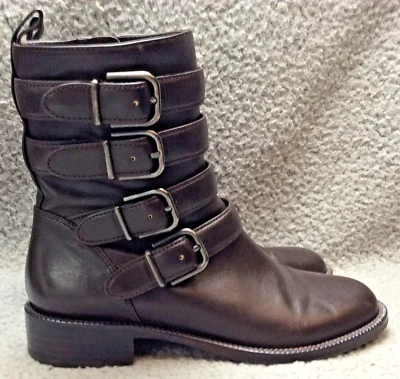 Via Spiga Bara Moto Botín Mujer 6M Marrón Cuero Hebillas Cremallera Lateral Calle Foto 1 de 4