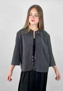 Vintage 70's Black Silver Lurex Sequin Long Sleeve Open Jacket Evening Party - Picture 1 of 6