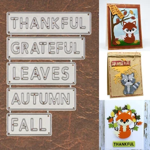 Autumn Block Sentiment Words Cutting Dies – Thankful Grateful Leaves Fall - Picture 1 of 10