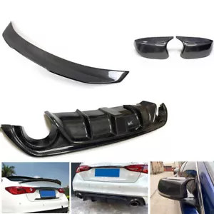 Rear Bumper Spoiler Diffuser Lip W/LED + Mirror Cover For Infiniti Q50 2014-2017 - Picture 1 of 11