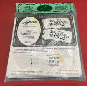Lee Wards Kissenbezug Set gestempelt zum Besticken Vögel & Zweige Baumwolle Vintage 50er - Bild 1 von 9