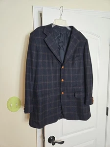 Ermenegildo Zegna Blazer 44R Silk Cashmere Blue Plaid Sport Coat Jacket - Picture 1 of 19