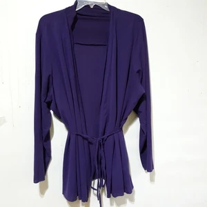 Susan Graber Purple Women Open Front Kimono Waist Tie Long Sleeve Relaxed Fit 3X - Picture 1 of 8