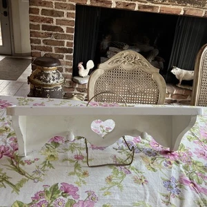 Pine Farmhouse Wooden Wall Shelf Heart Cut Out Design 6" Tall 20" Wide - Picture 1 of 6