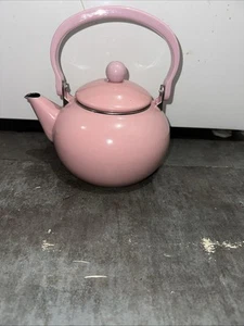 vtg Stovetop Metal Tea Kettle heavy steel enameled 9 In X 7 In tea pot - Picture 1 of 7