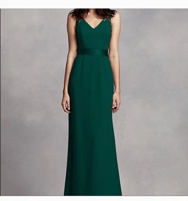 NEW White by Vera Wang Dress Open Back Bridesmaid Emerald Green Chiffon Size 10 - Image 1 of 4