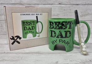 Best Dad by Par Stoneware Golf Mug Set w/ Club & Balls Father Novelty Gift NEW - Picture 1 of 16
