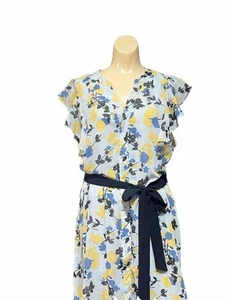Robert Louis Vestito Donna Med Giallo Nero Blu Cravatta Floreale - Foto 1 di 9