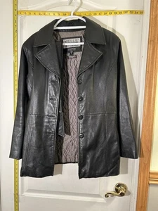 Chaqueta de cuero negra WILSONS Pelle Studio abotonada aislante para mujer m - Imagen 1 de 11