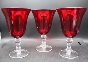 3 -Home Essentials Ruby Red Hand Blown Glass Water Goblet 7.25" Height, Set of 3 - Picture 1 of 6