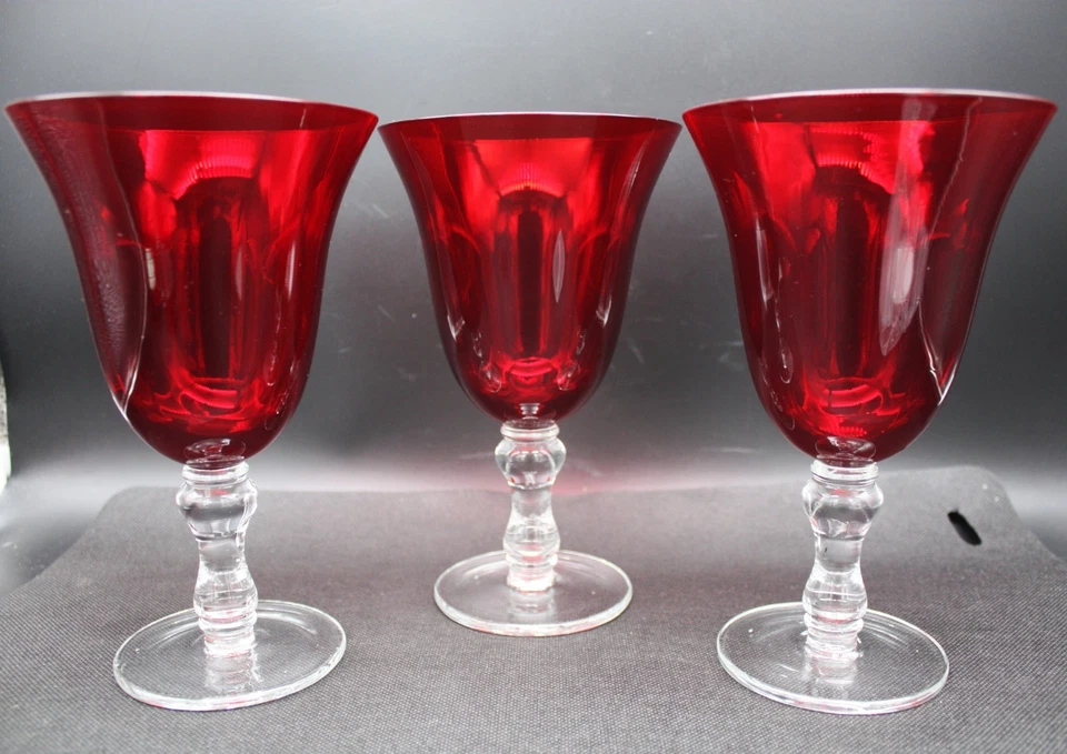 3 -Home Essentials Ruby Red Hand Blown Glass Water Goblet 7.25" Height, Set of 3 - Image 1 of 4