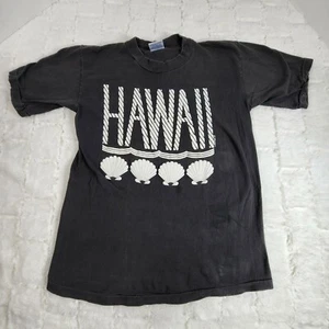 Vintage 88 Hawaii Spell Out Puff Print Sngle Stitch Black Tshirt Small Poly Tees - Picture 1 of 12